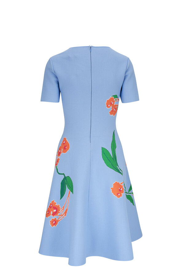 Carolina Herrera - Lake Blue Multi Floral Jacquard Midi Dress 