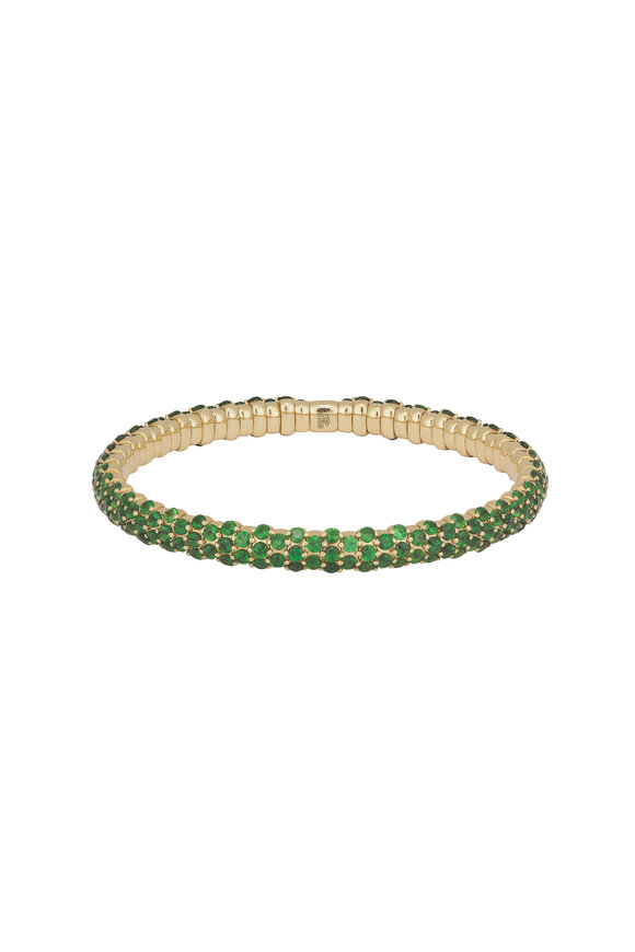 ZYDO 18k Yellow Gold Tsavorite Slim Stretch Bracelet - view 1