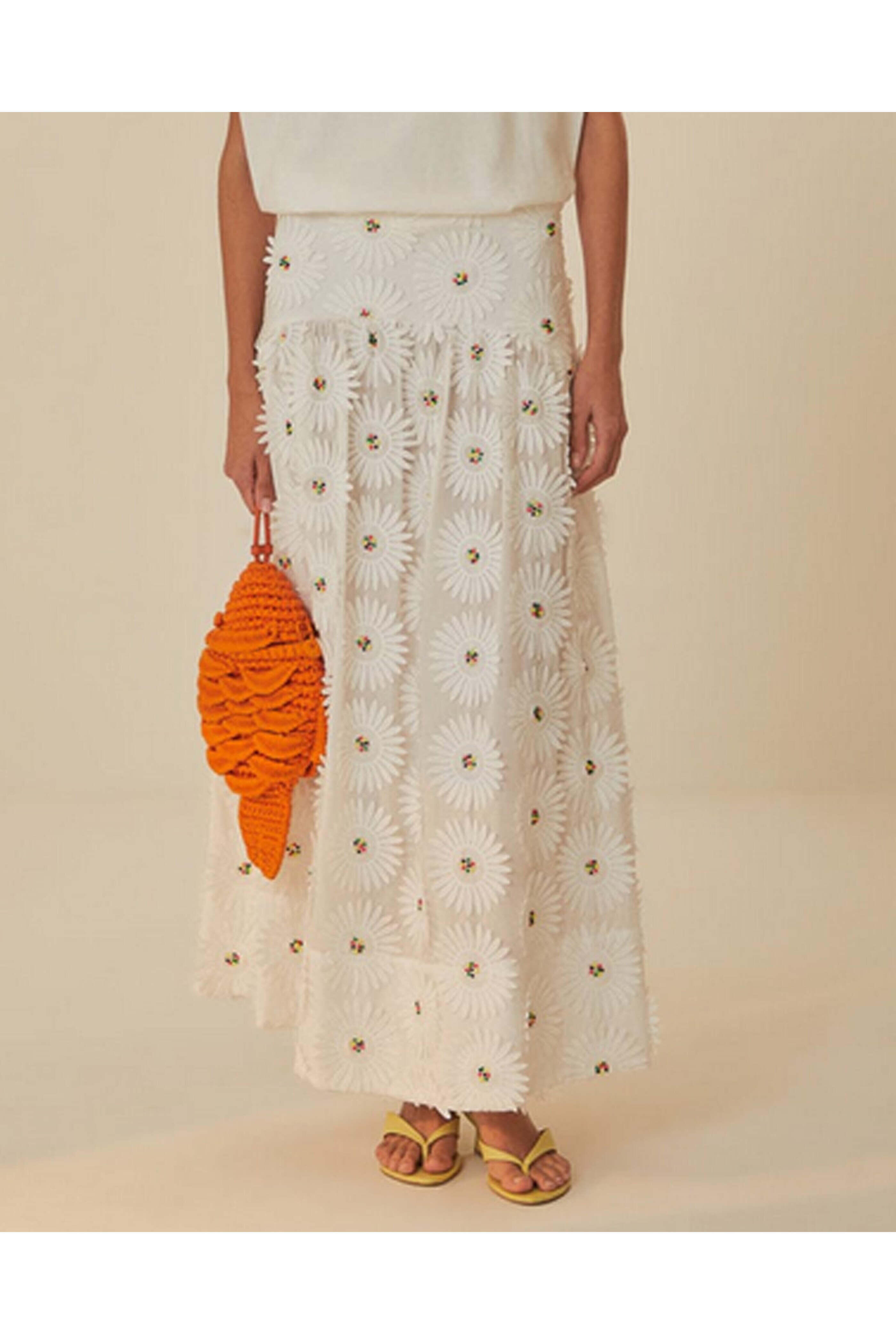 Farm Rio - White Daisy Maxi Skirt