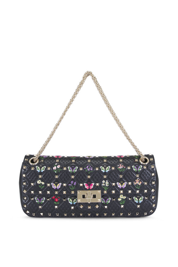 Valentino Garavani Black Rockstud Spike Butterfly Chain Shoulder Bag - view 1