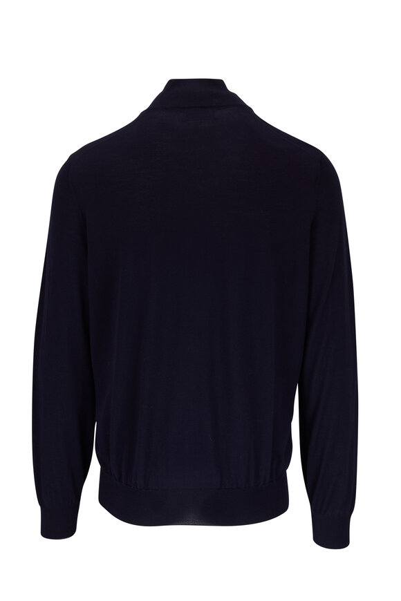 Brunello Cucinelli - Navy Blue Wool & Cashmere Quarter Zip Pullover