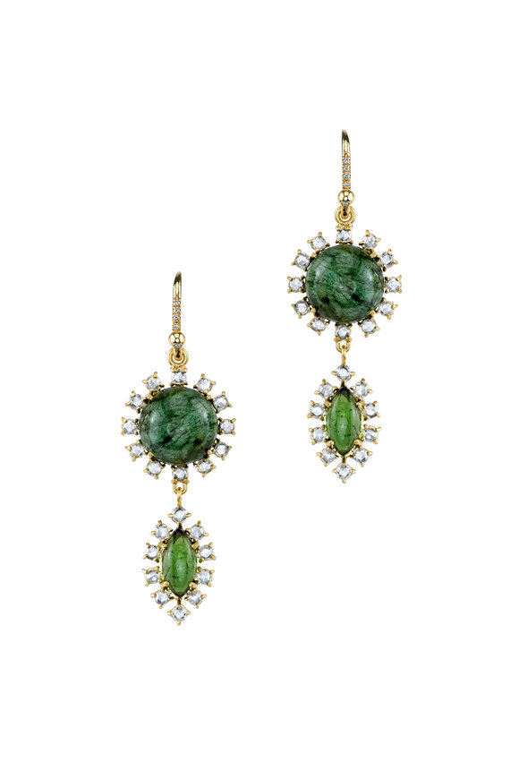 Irene Neuwirth - Yellow Gold Green Tourmaline Diamond Drop Earrings