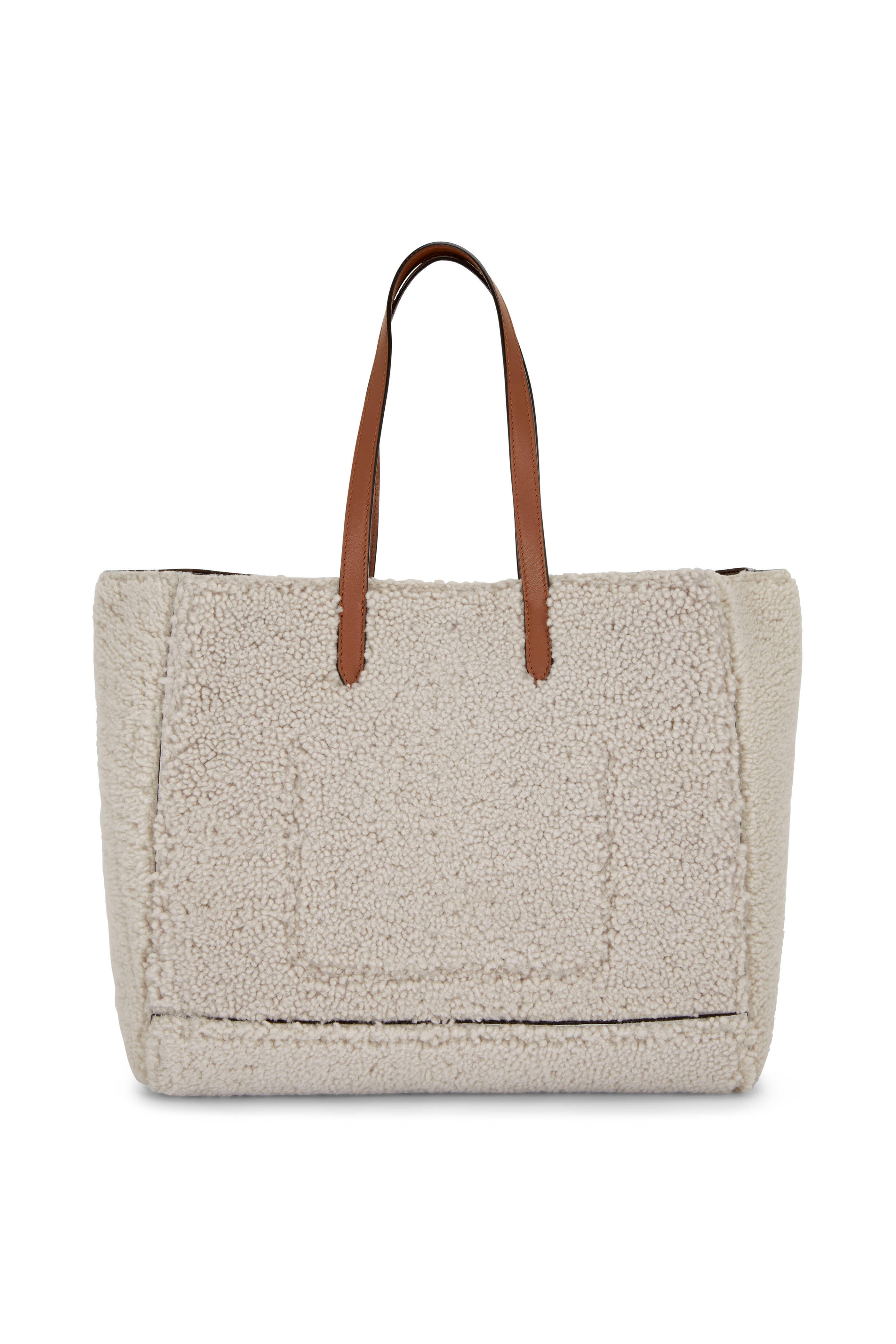 Yves Saint Laurent Beige Shearling North South Tote Bag