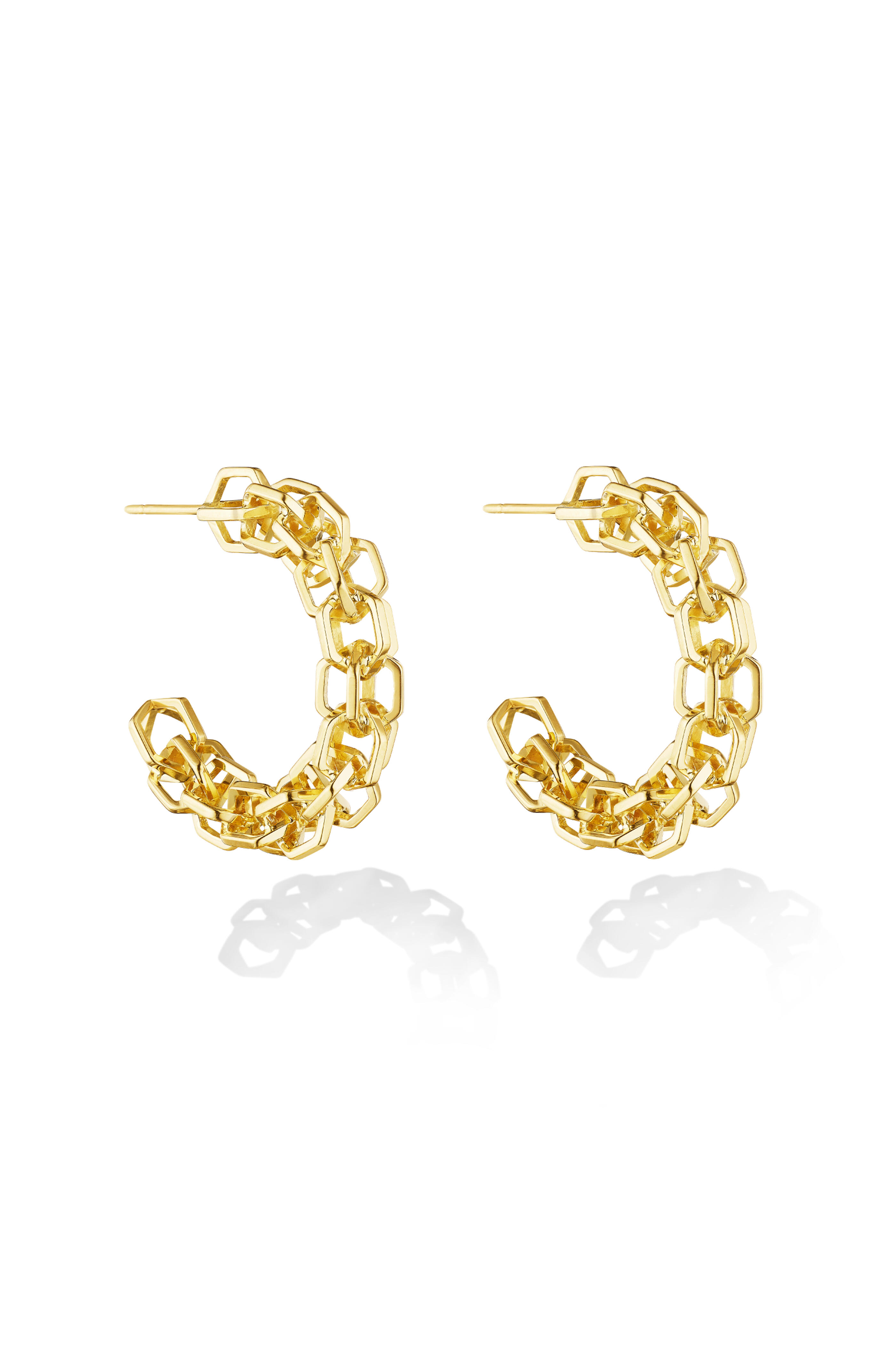 Cadar - 18k Yellow Gold B Home Chain Hoop Earrings