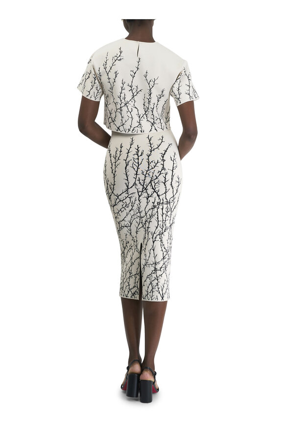 McQueen - Thorn Branches Ivory & Black Pencil Midi Skirt