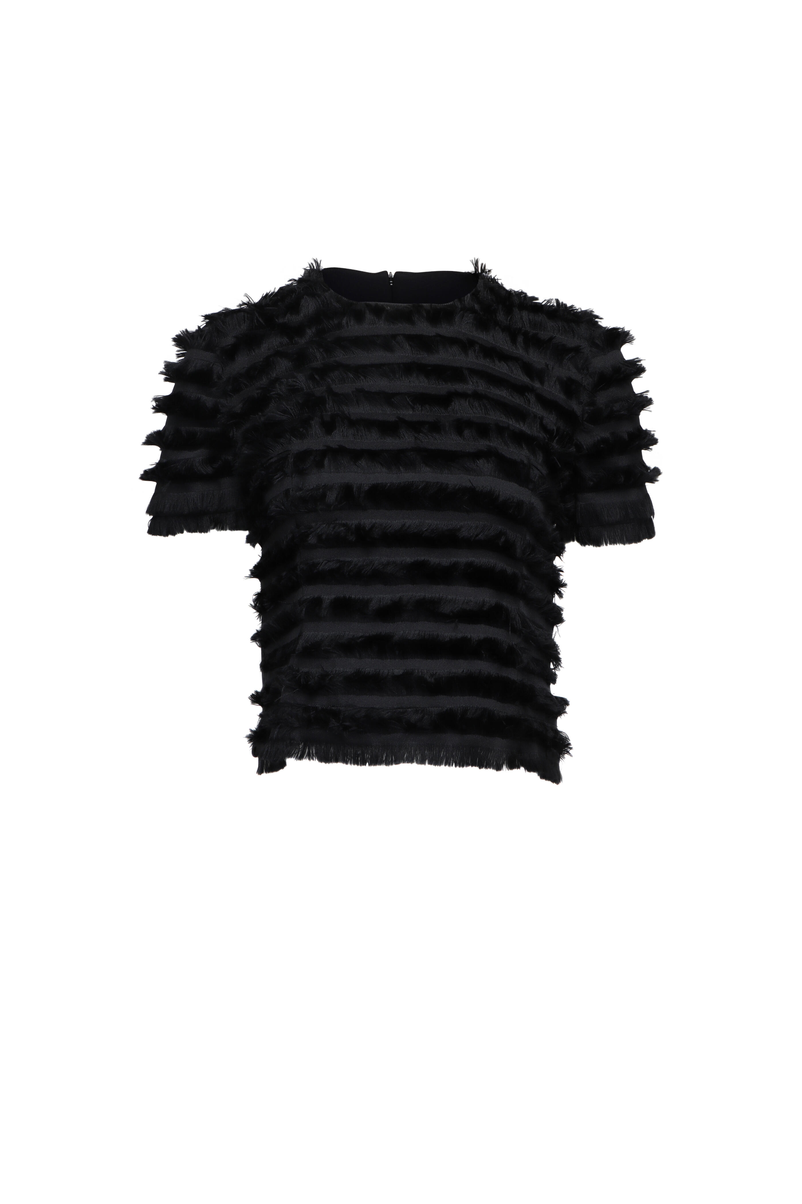 Akris Punto - Black Fringe Taffeta Crewneck Blouse