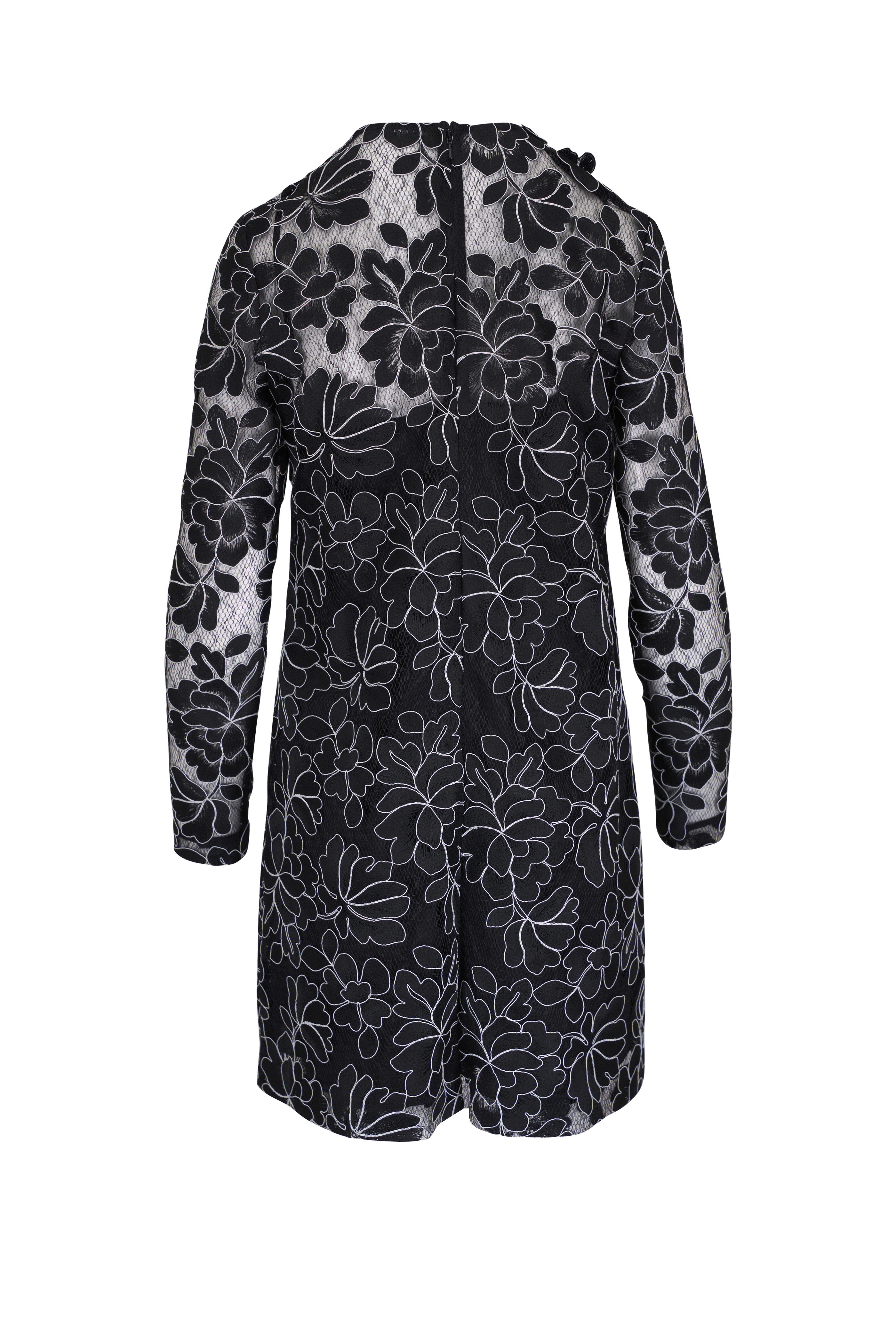 Lela Rose - Black Floral Lace Holly Mini Dress Dress