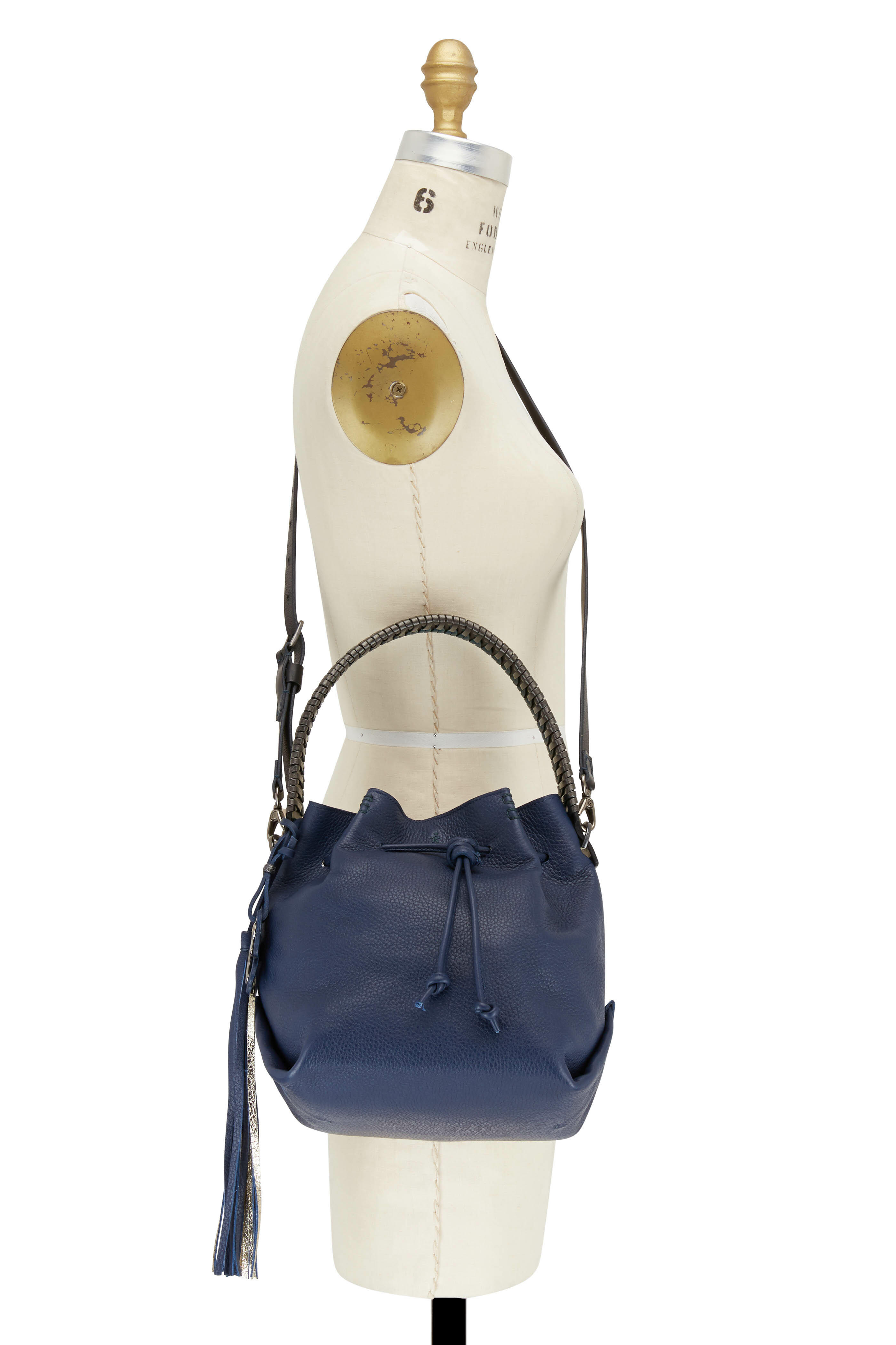 Henry Beguelin - Navy Grained Leather Small Hobo Bucket Bag