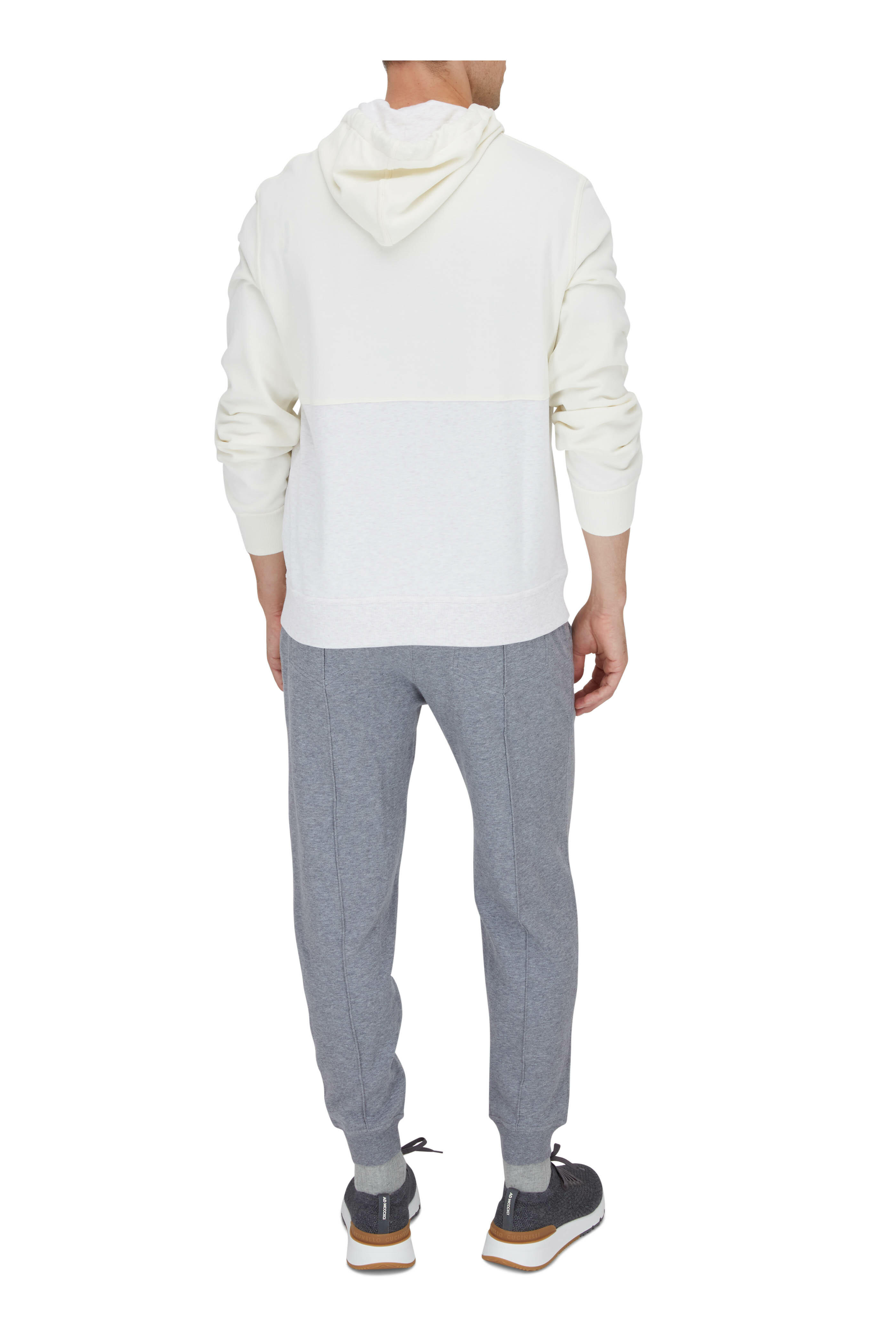 Brunello Cucinelli - Cream & Light Gray Colorblock Hoodie
