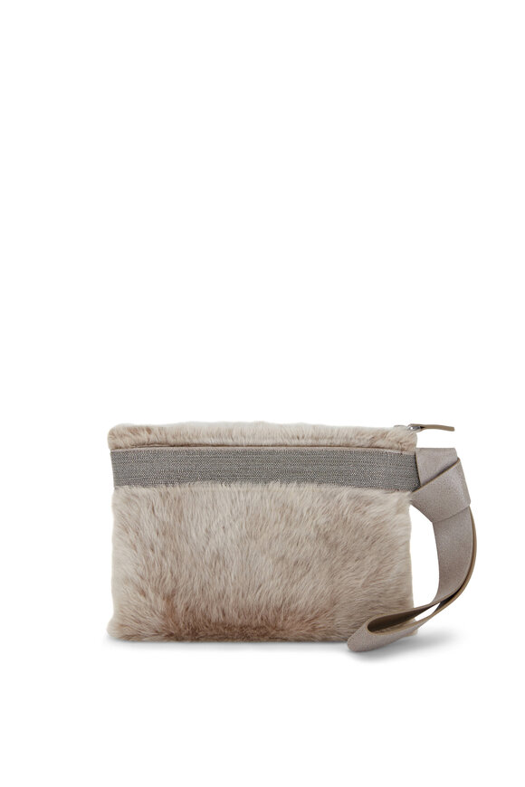 Brunello Cucinelli - Brown Shearling & Monili Wristlet