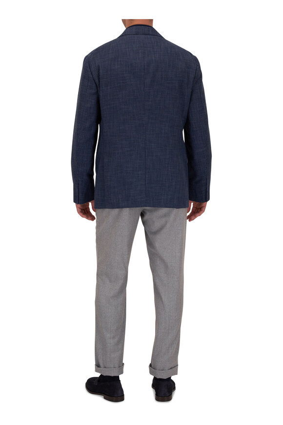 Brunello Cucinelli - Navy Blue Micro Houndstooth Plaid Sportcoat