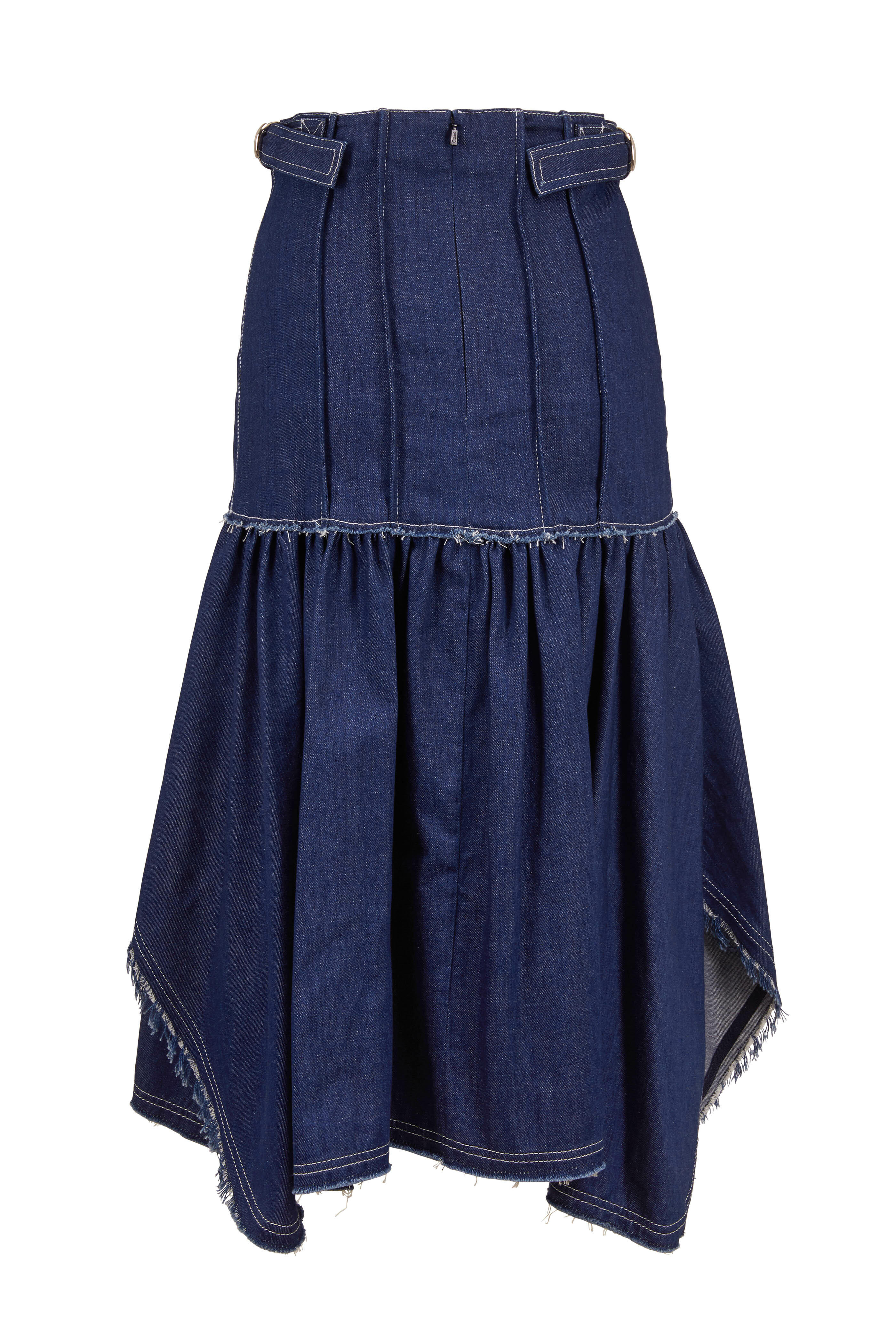 Chloé - Denim Blue Front Button Raw Edge Seam Skirt
