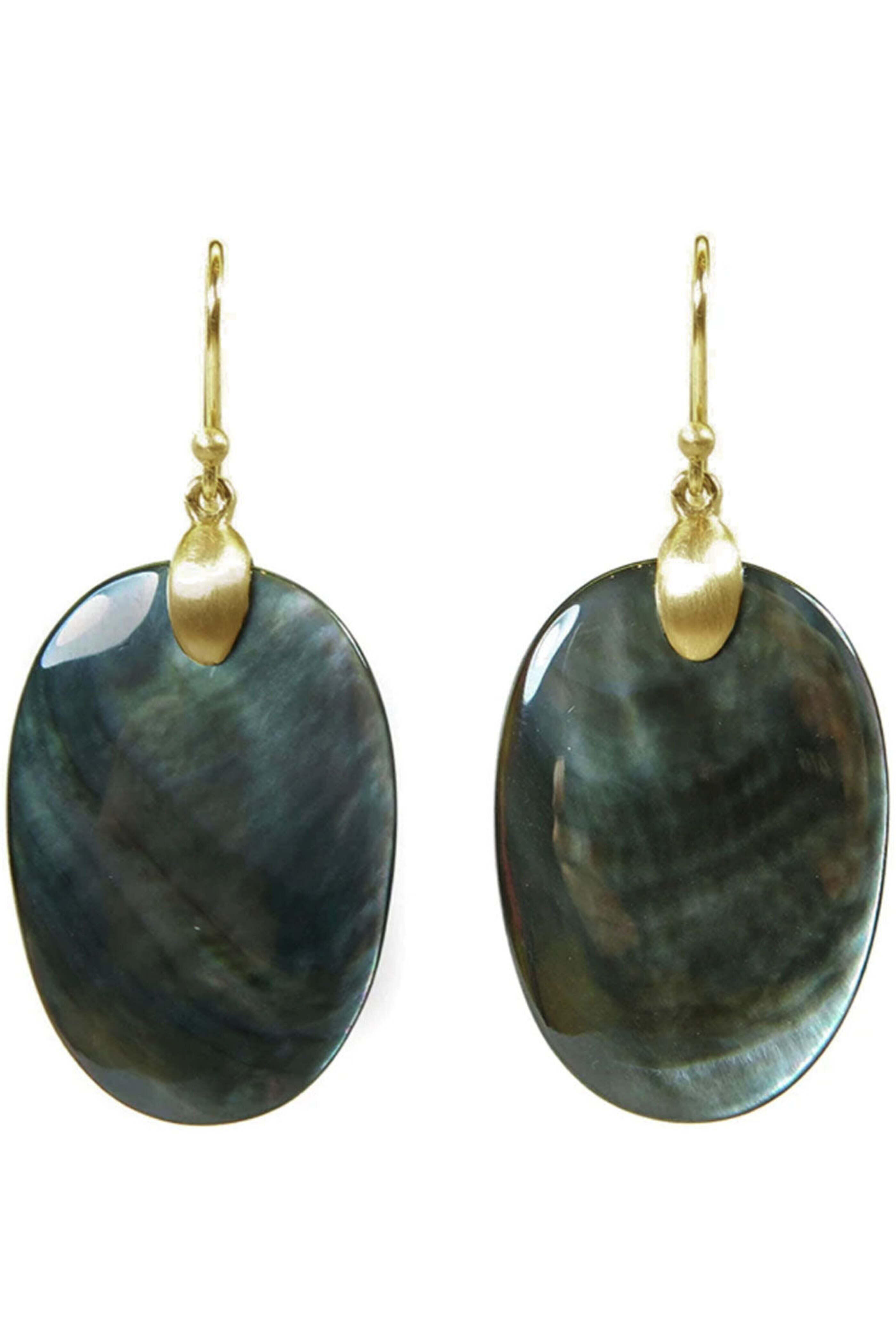 Ted Muehling - Gold Black Mother of Pearl Large Chip Earrings