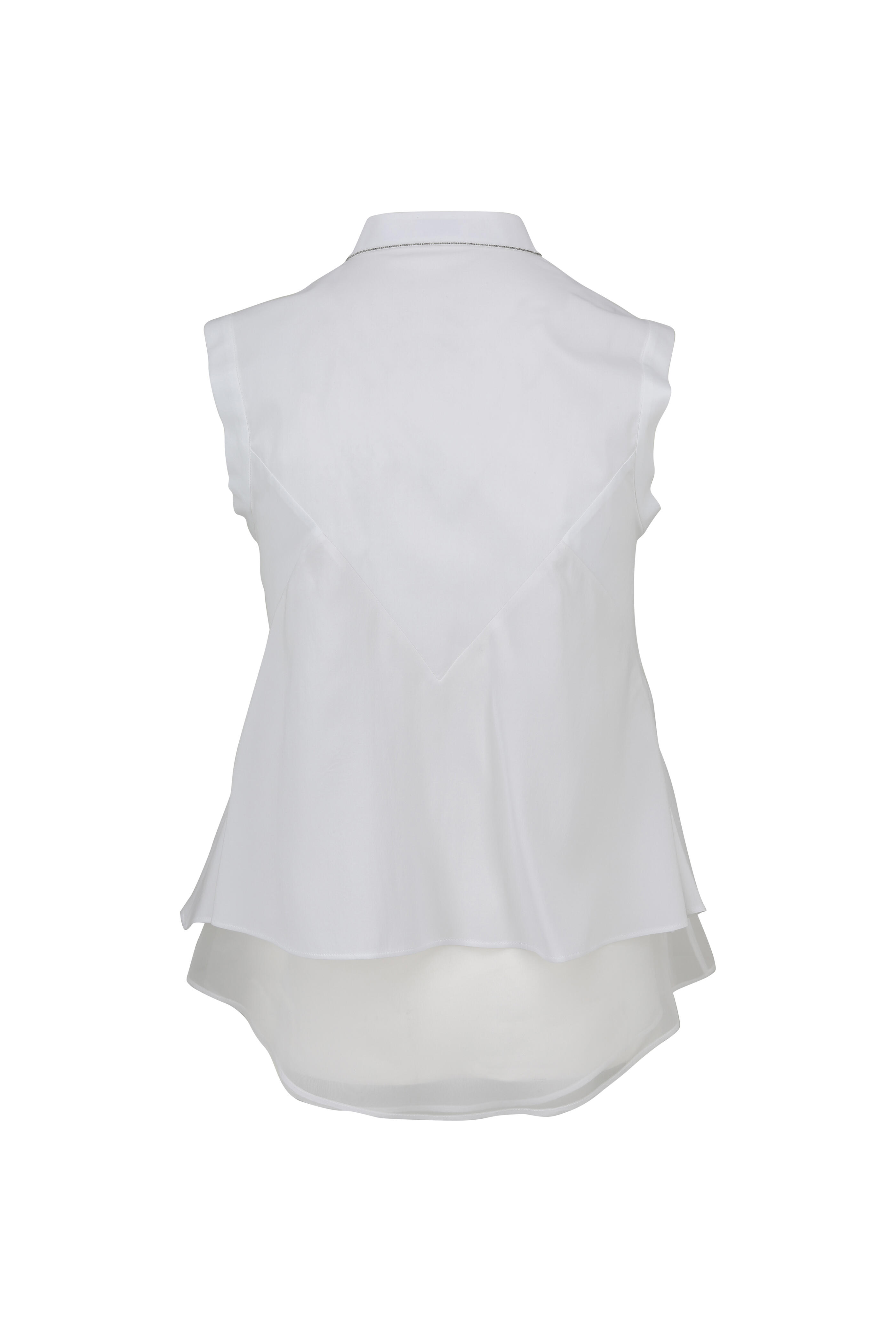 Brunello Cucinelli - White Geometric Sleeveless Blouse