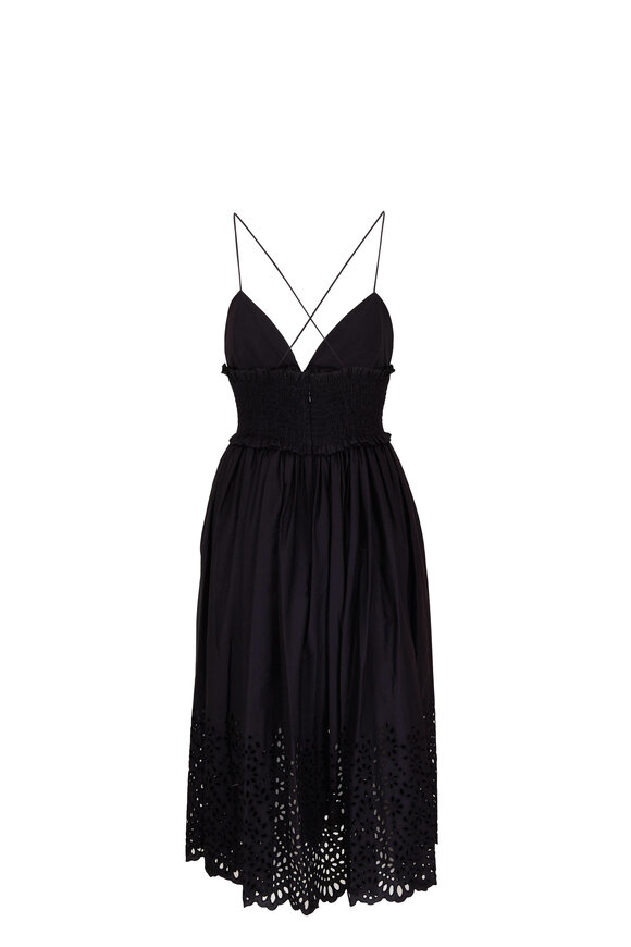 Michael Kors Collection - Smocked Black Eyelet Midi Dress