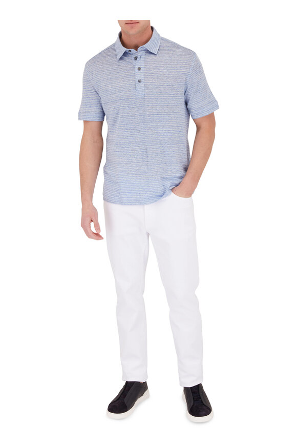 Zegna - Light Blue Stripe Linen Polo