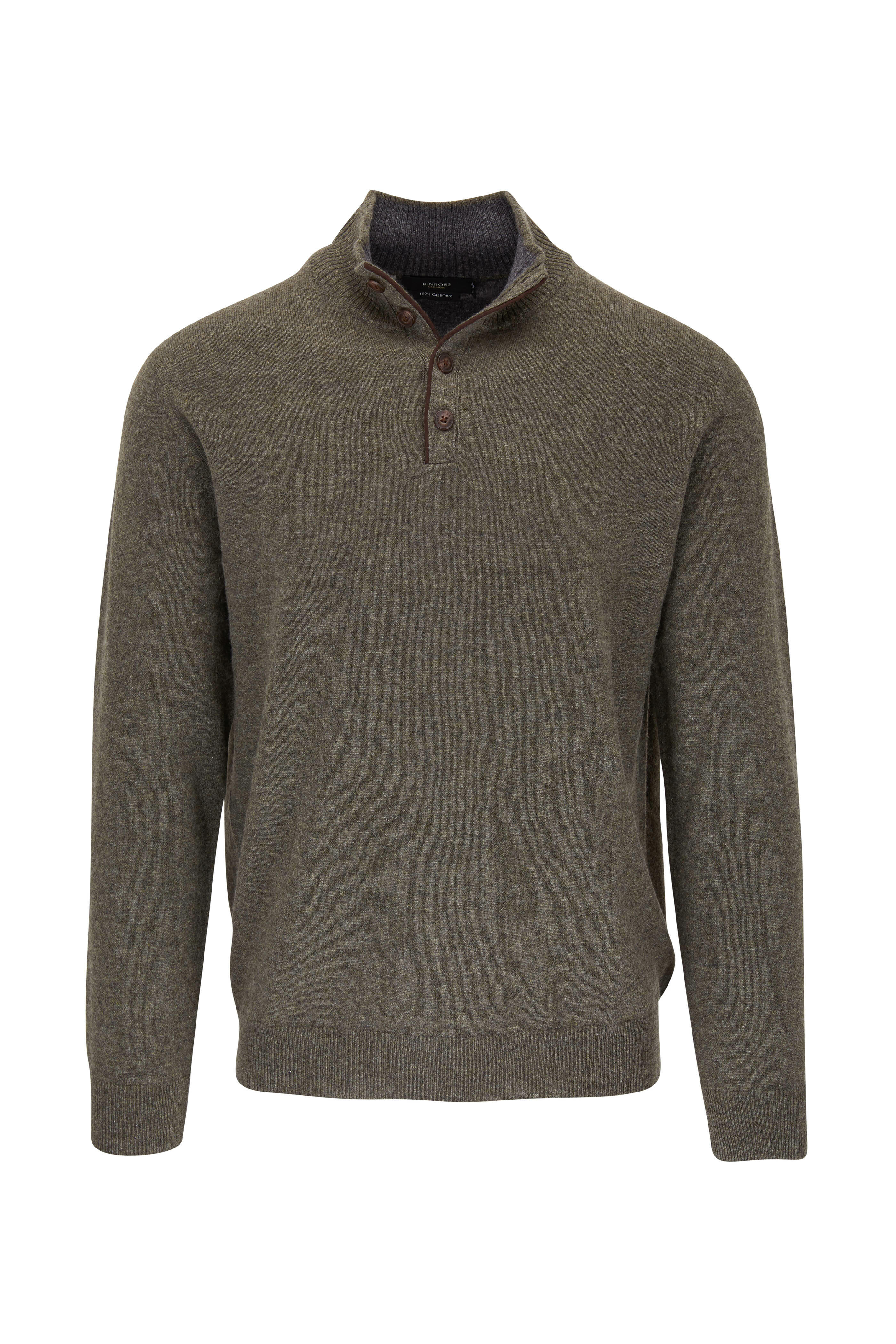 Kinross Fatigue Quarter Button Cashmere Pullover