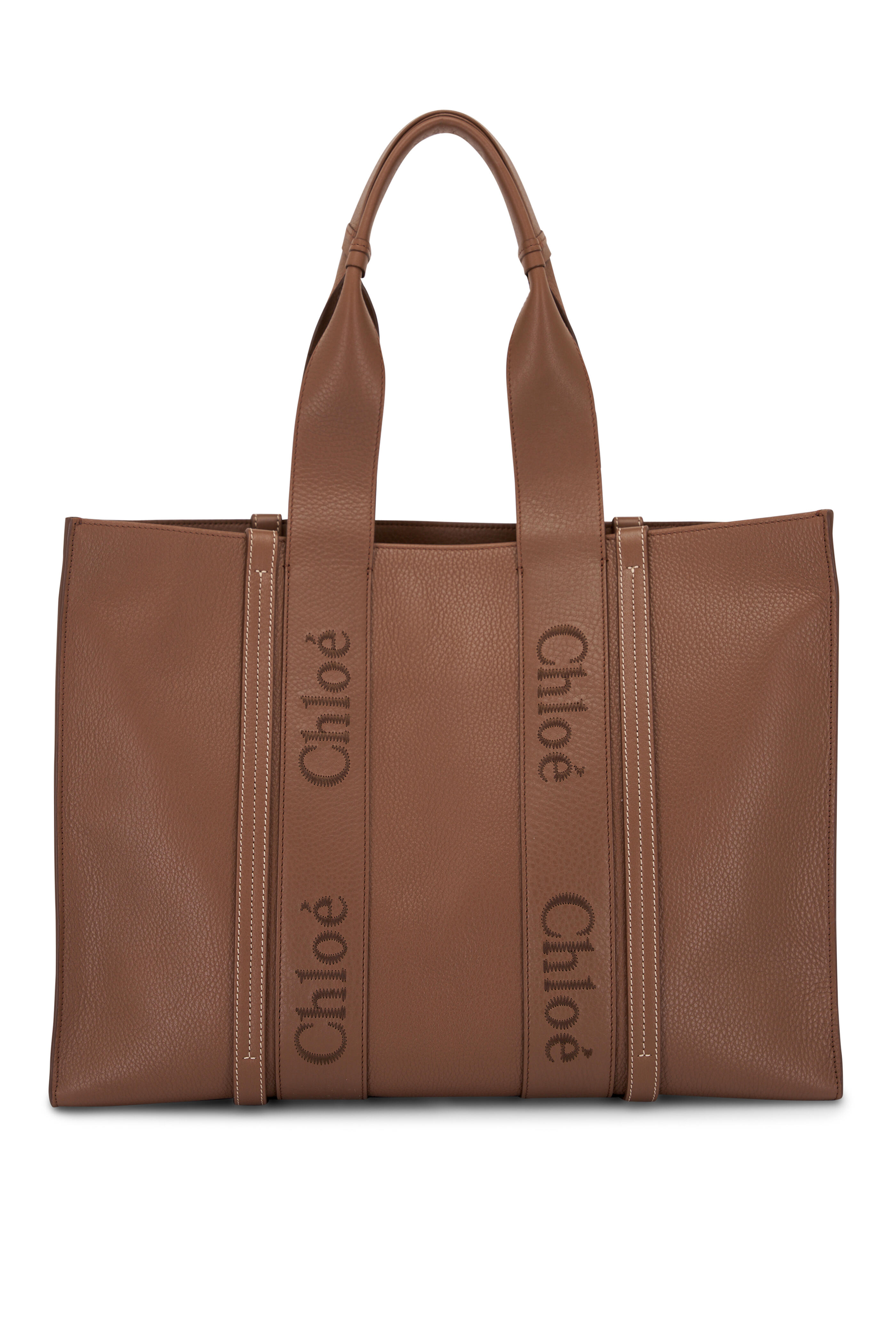 Chloé - Large Woody Dark Nut Leather Tote | Mitchell Stores