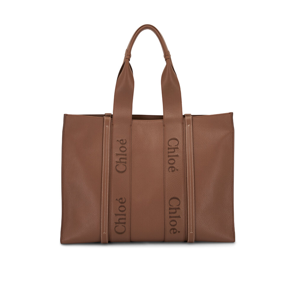 Chloé Large Woody Dark Nut Leather Tote Mitchell Stores