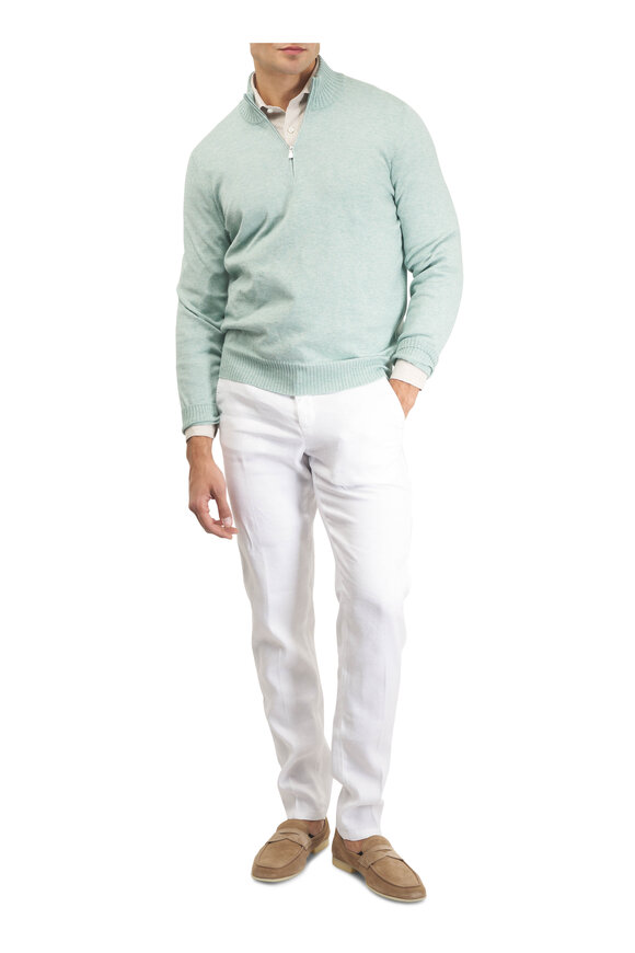 Gran Sasso Green Cotton & Cashmere Quarter Zip Pullover - view 2