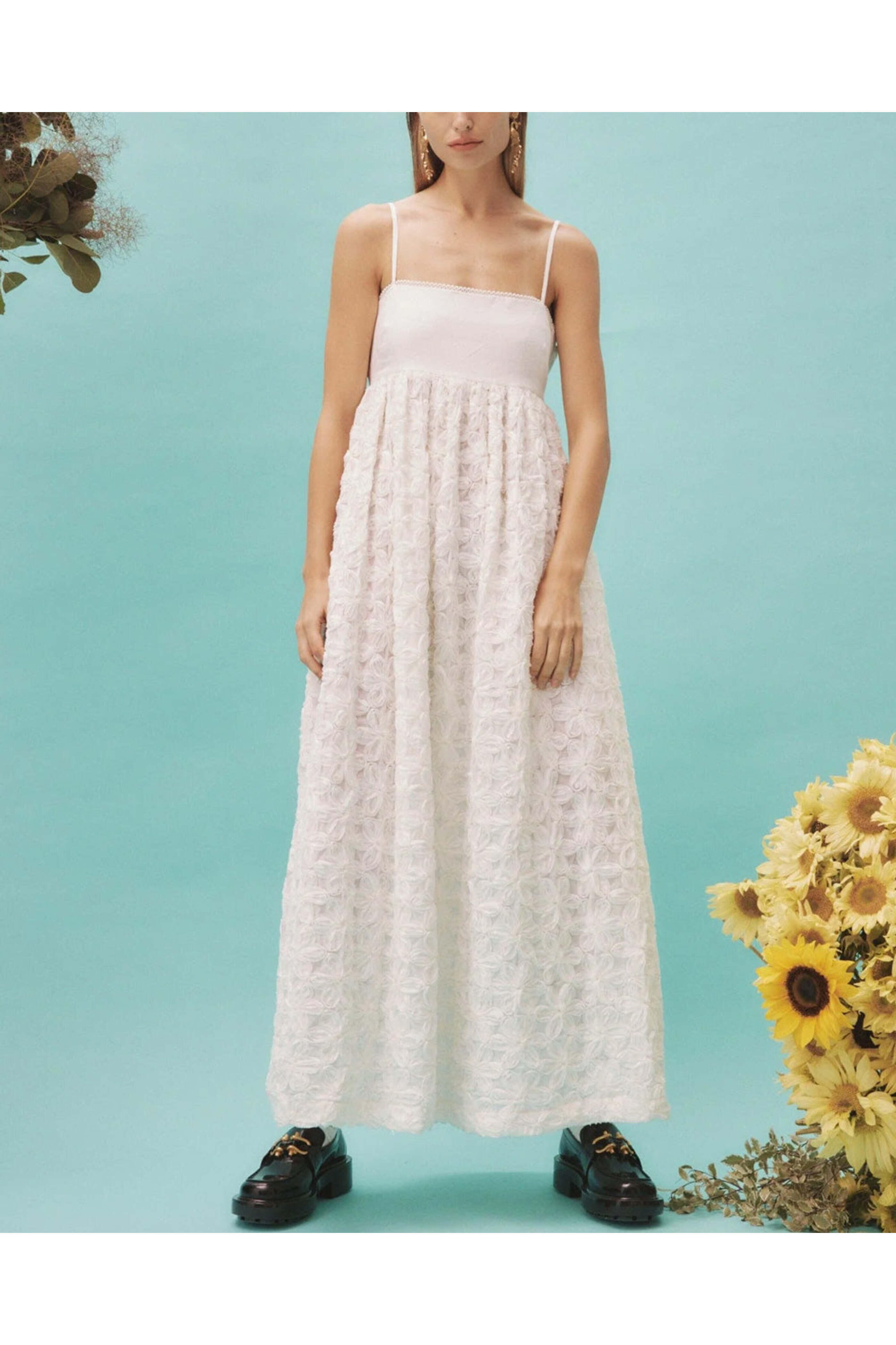 Alémais - Cream Embroidered Iggy Midi Dress