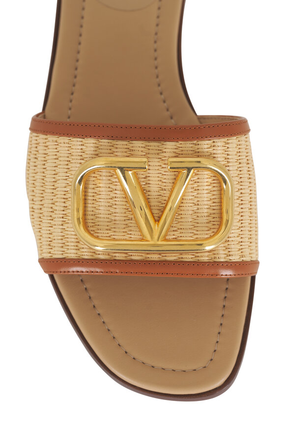 Valentino Garavani VLogo Beige & Pecan Raffia Slide - view 5