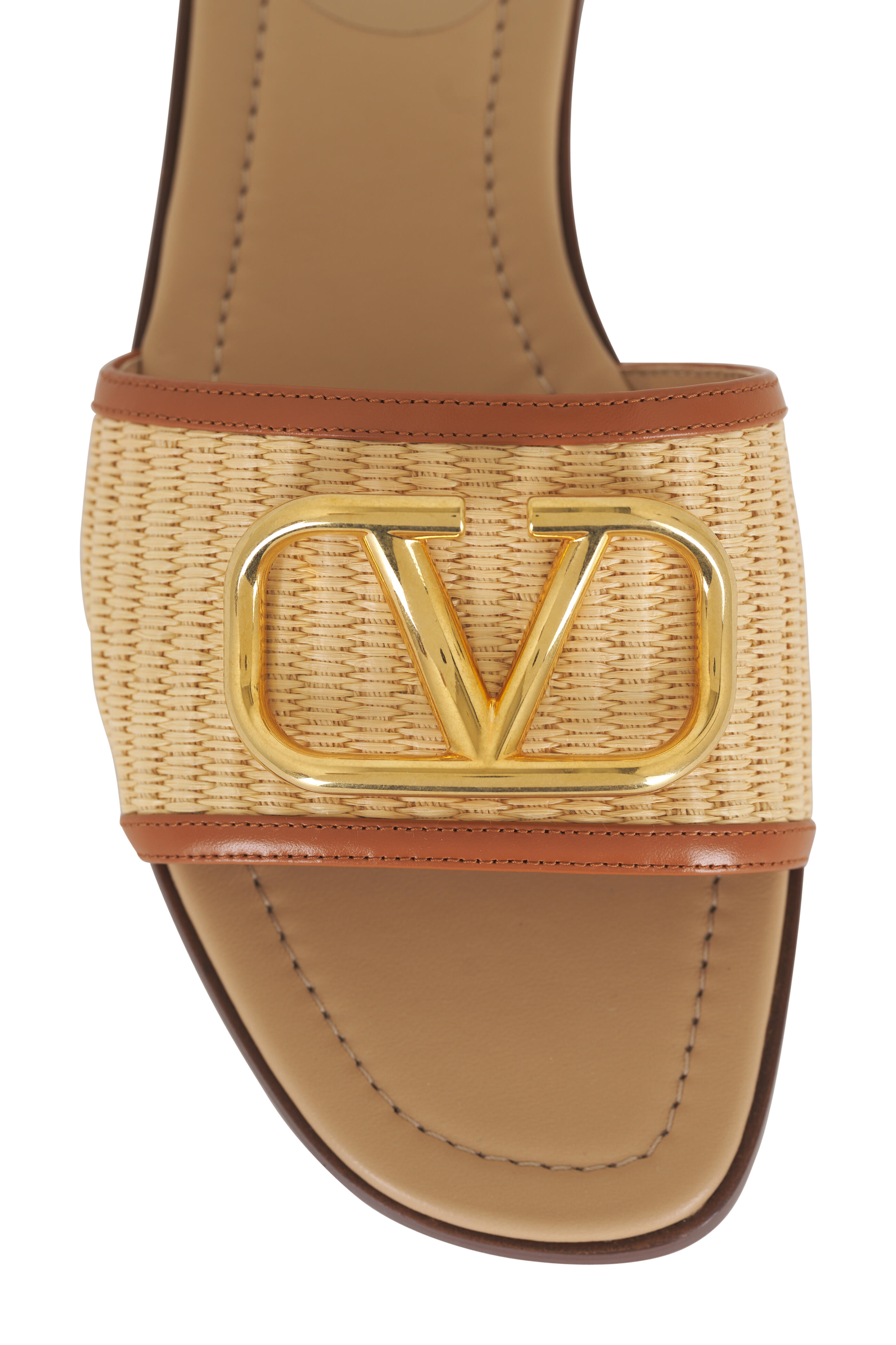 Valentino Garavani - VLogo Beige & Pecan Raffia Slide