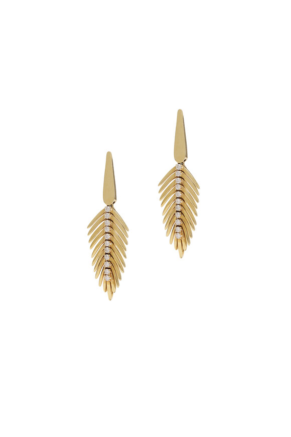 Sutra 18k Yellow Gold Center Diamond Leaf Earrings