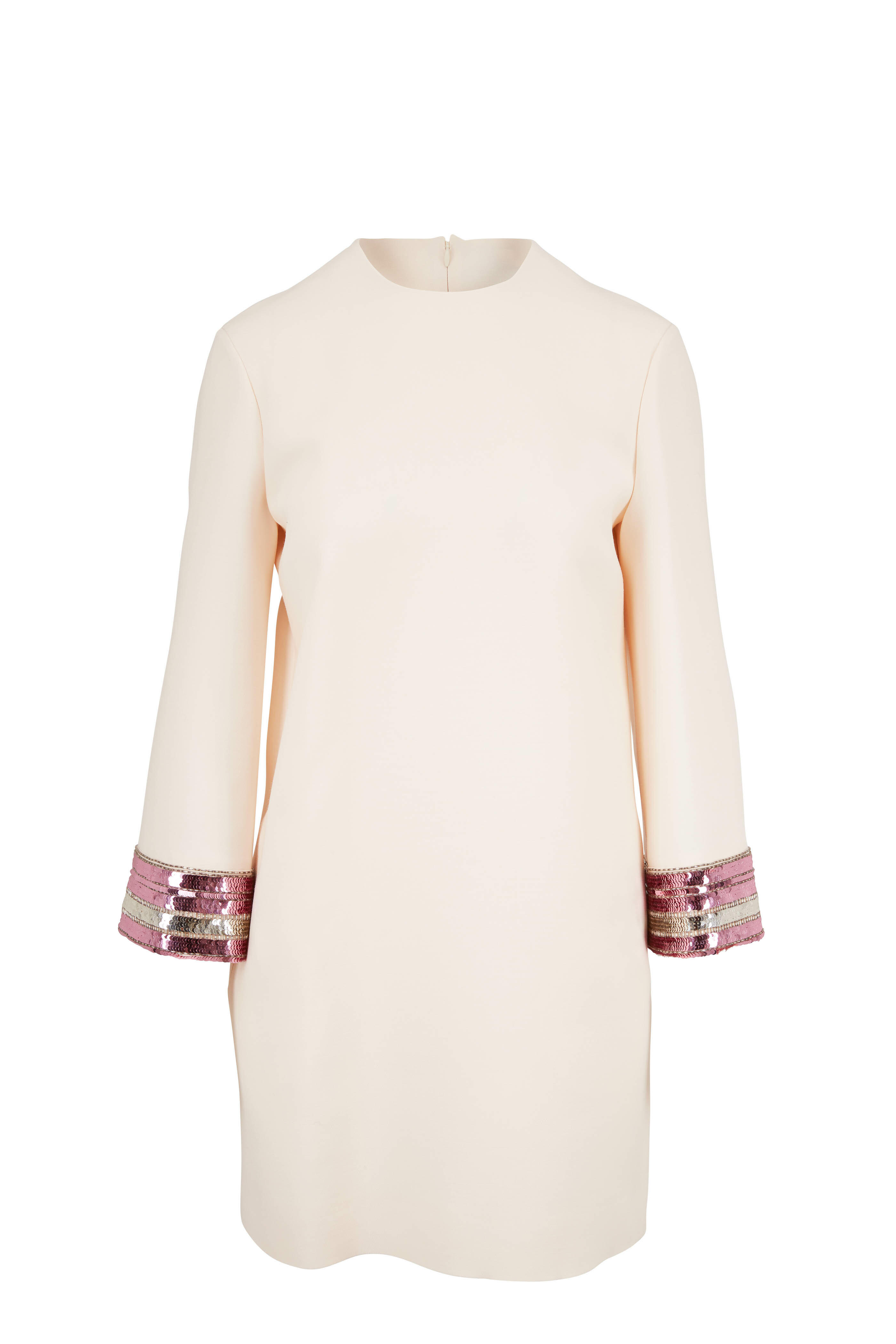 Valentino - Ivory Crepe Couture Sequin Cuff Long Sleeve Dress