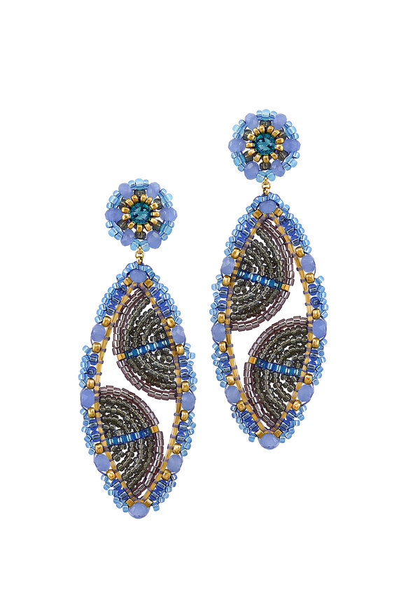 Miguel Ases Crystal Blue Double Drop Long Marquise Earring