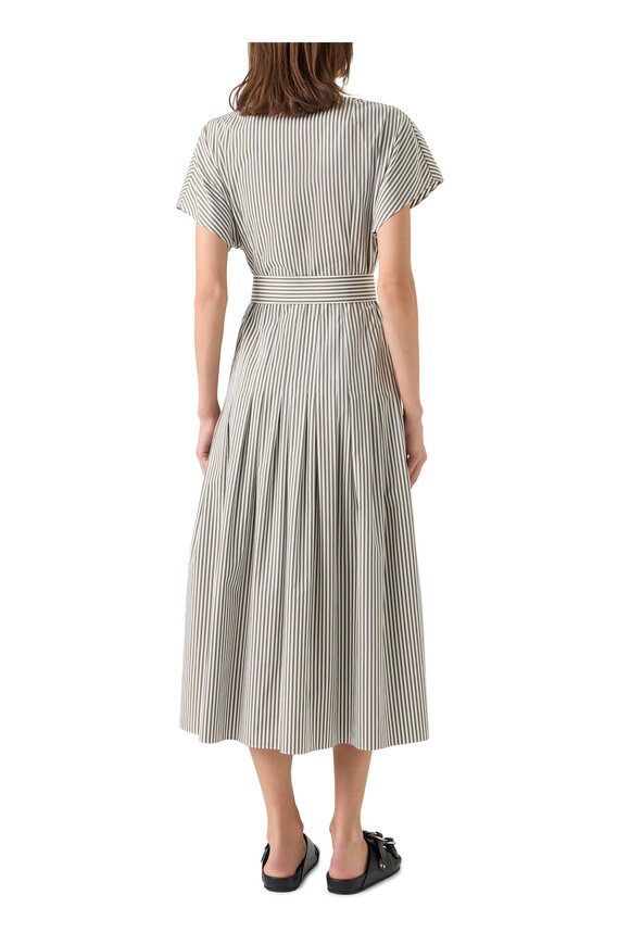 Akris Punto Olive & Cream Belted Cotton Poplin Midi Shirtdress - view 3