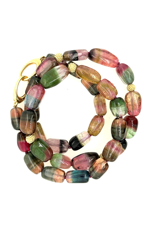 Lauren K 18k Yellow Gold Tourmaline Beaded Necklace