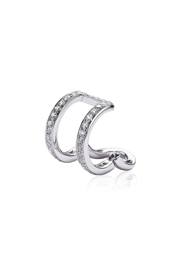 Nam Cho 18k White Gold Diamond Double Row Clip On Ear Cuff - view 2
