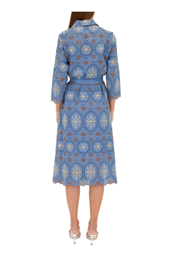 D.Exterior - Blue Eyelet Belted Shirtwaist Dress 