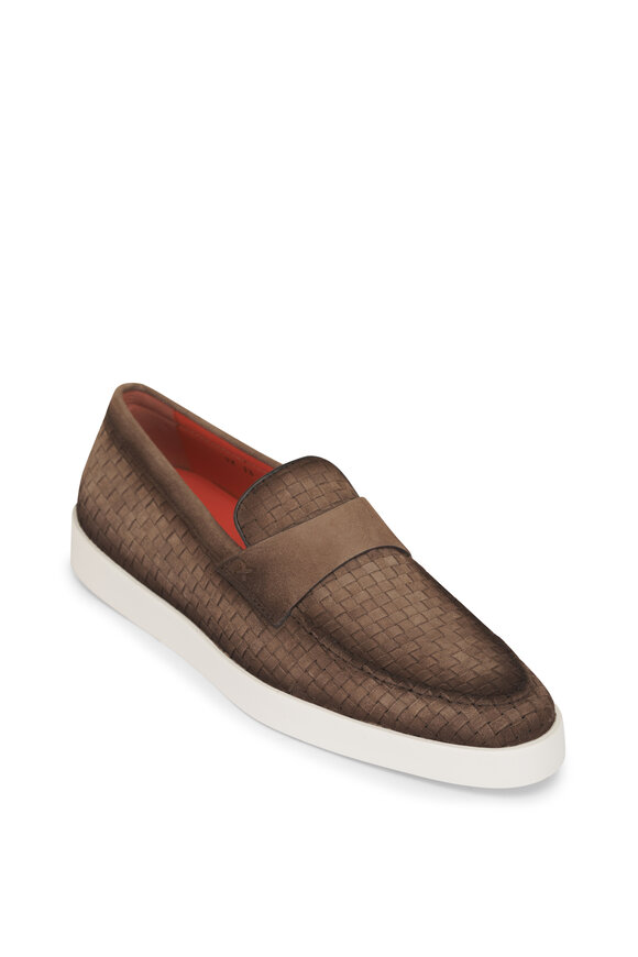 Santoni Dowdy Wave Sand Woven Suede Loafer