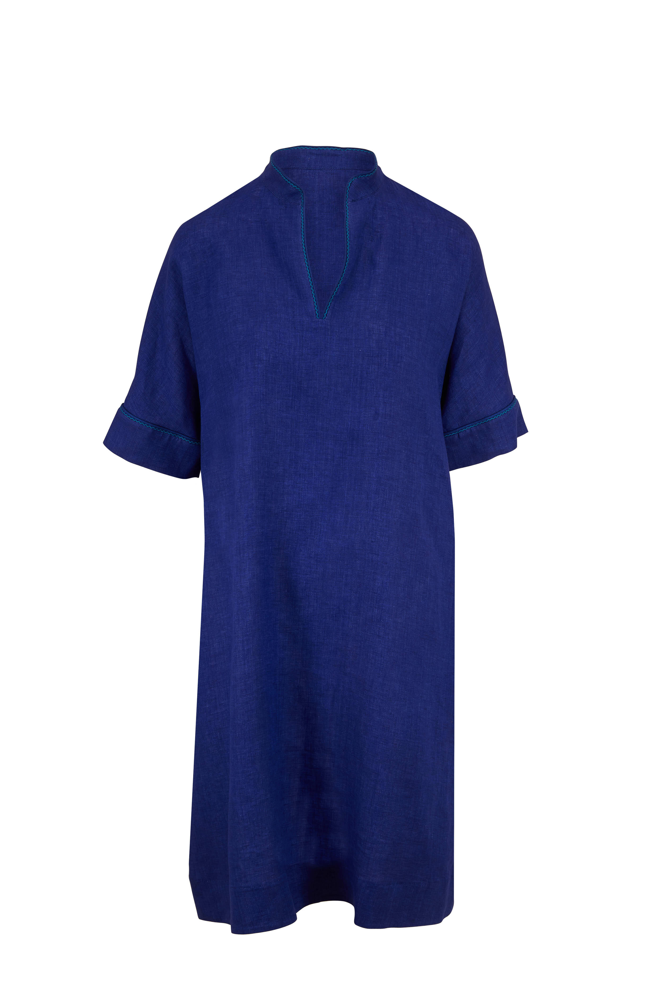 Loro Piana - Lynette Sea Blue Linen Three-Quarter Sleeve Dress