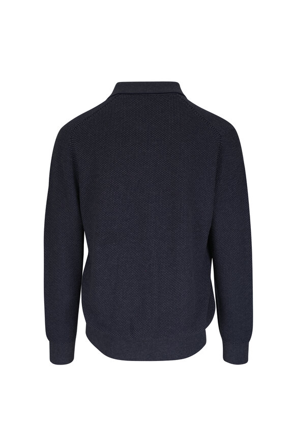 Vince Dark Blue Geo Jacquard Quarter Zip Pullover - view 2