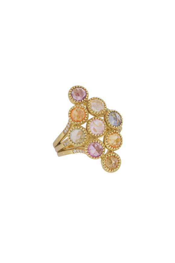 Lauren K 18k Yellow Gold Round Sapphire Temple Ring - view 1
