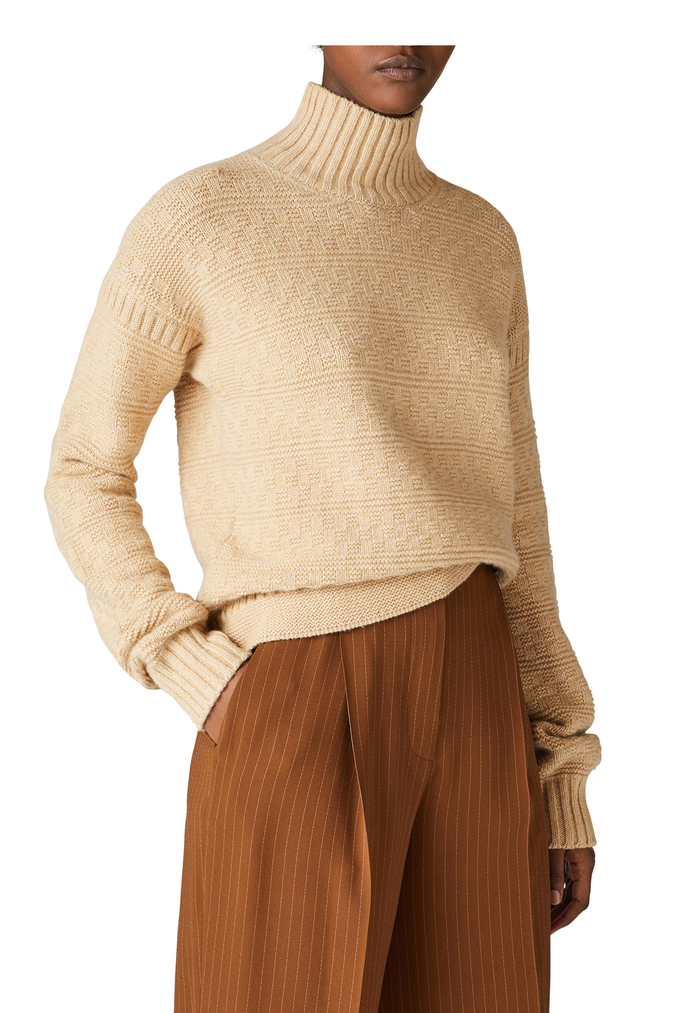 トップス Loro Piana Champagne Gold Cashmere Knit Loro Piana - Collo Alto New Plymouth Beige Cashmere Sweater