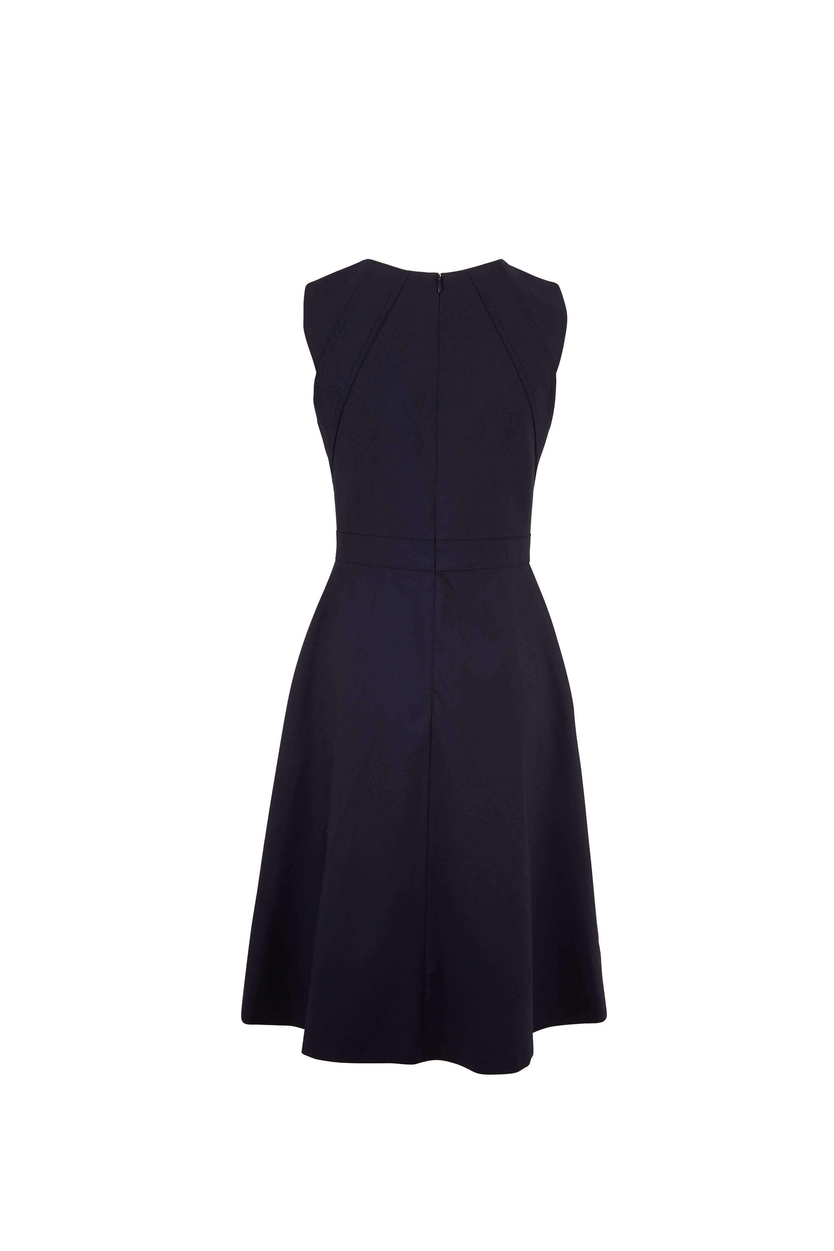 Carolina Herrera - Navy Blue Seamed A-Line Sleeveless Dress