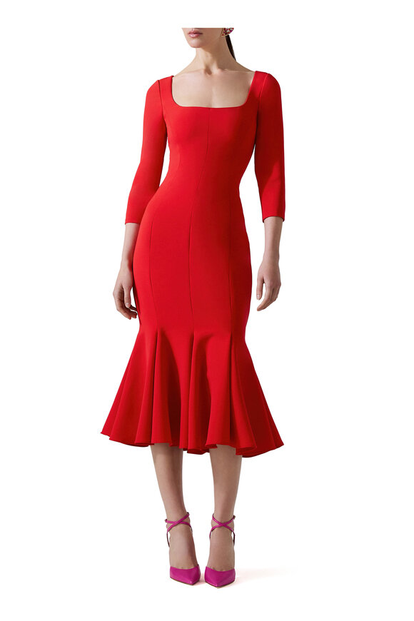 Carolina Herrera - Red Trumpet Skirt Midi Dress