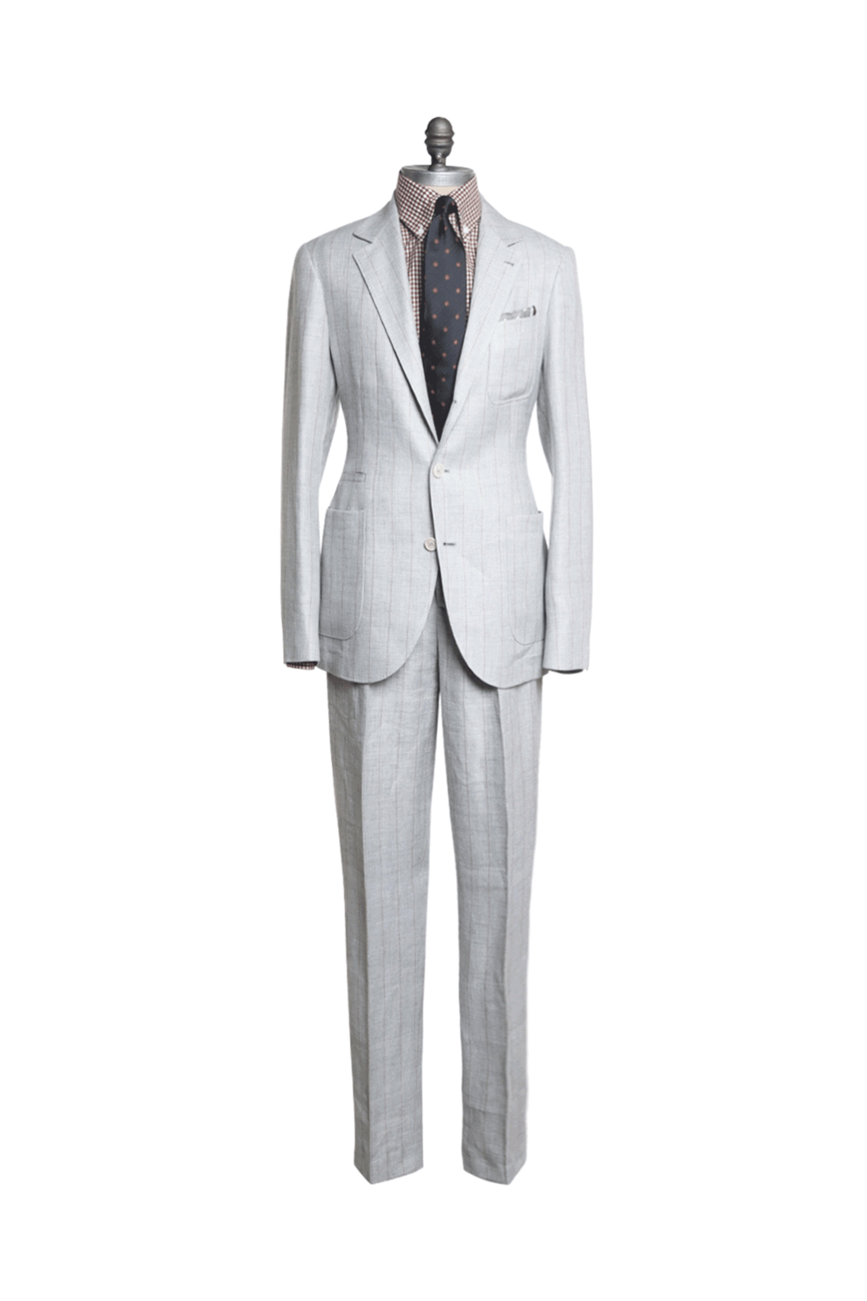 Brunello Cucinelli - Grey and Brown Pinstriped Linen Blend Suit