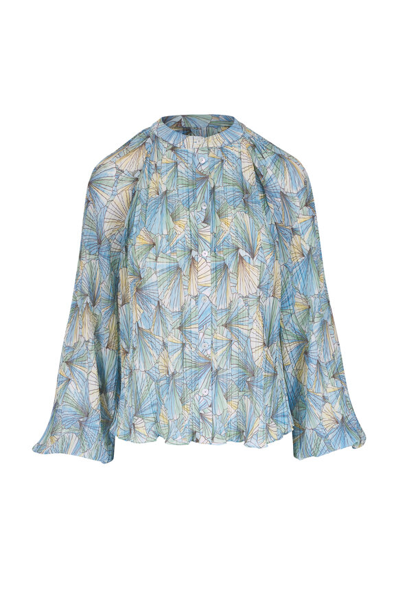 Veronica Beard Fennel Powder Blue Multi Pleated Blouse