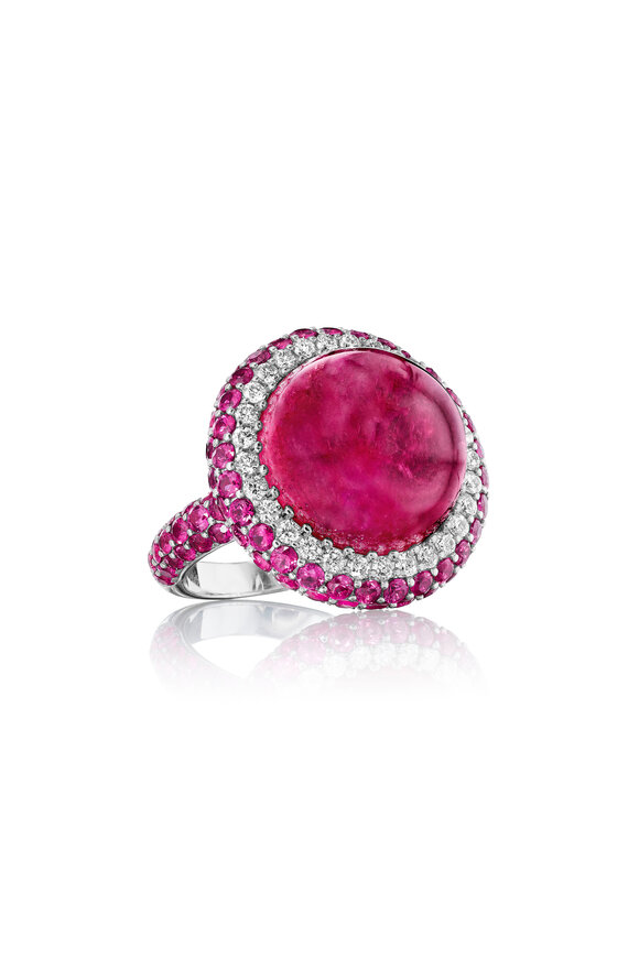 Nam Cho 18k Rubelite Ruby Diamond Halo Cocktail Ring