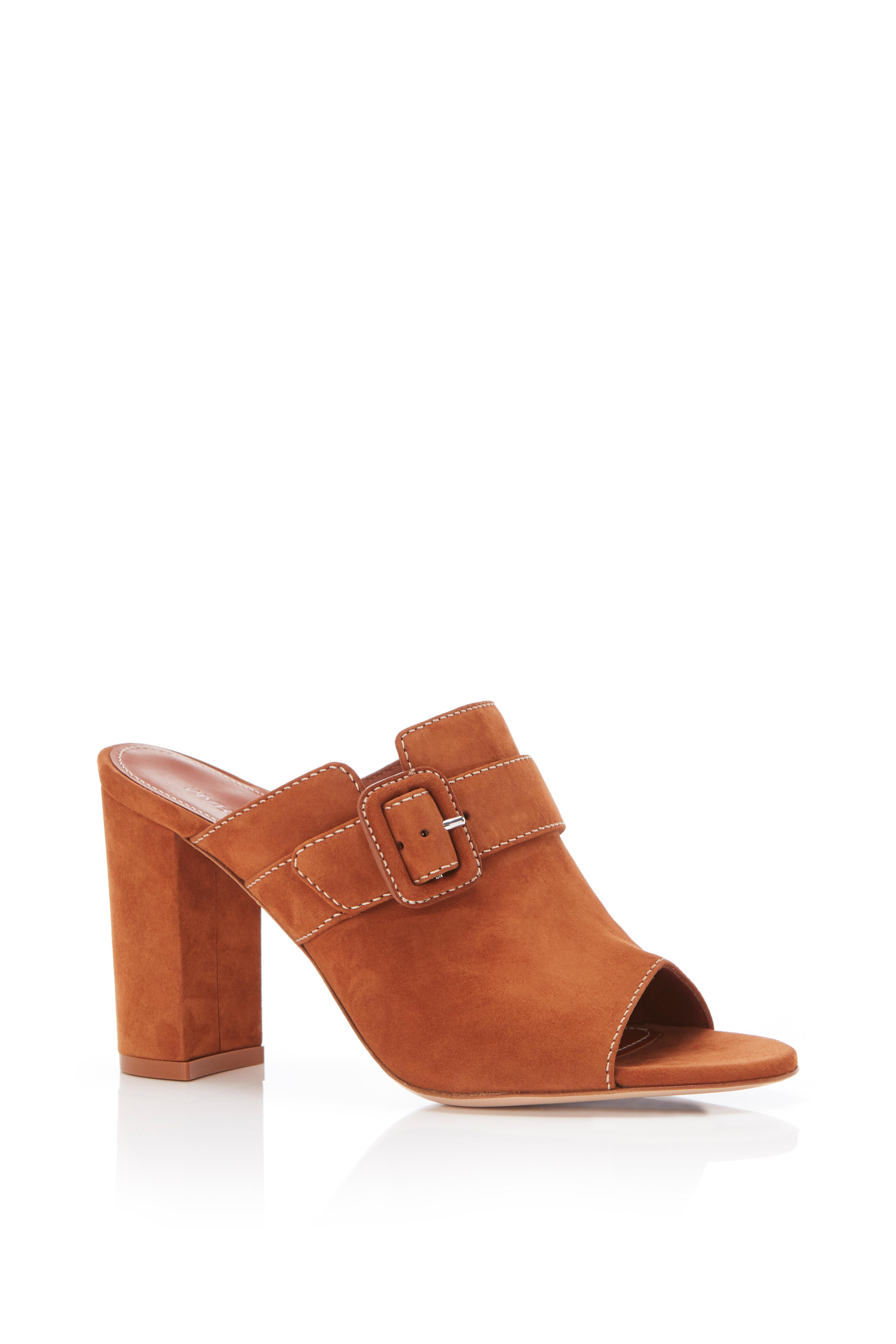 Marion Parke - Lidia Camel Suede Peep Toe Mule, 85mm