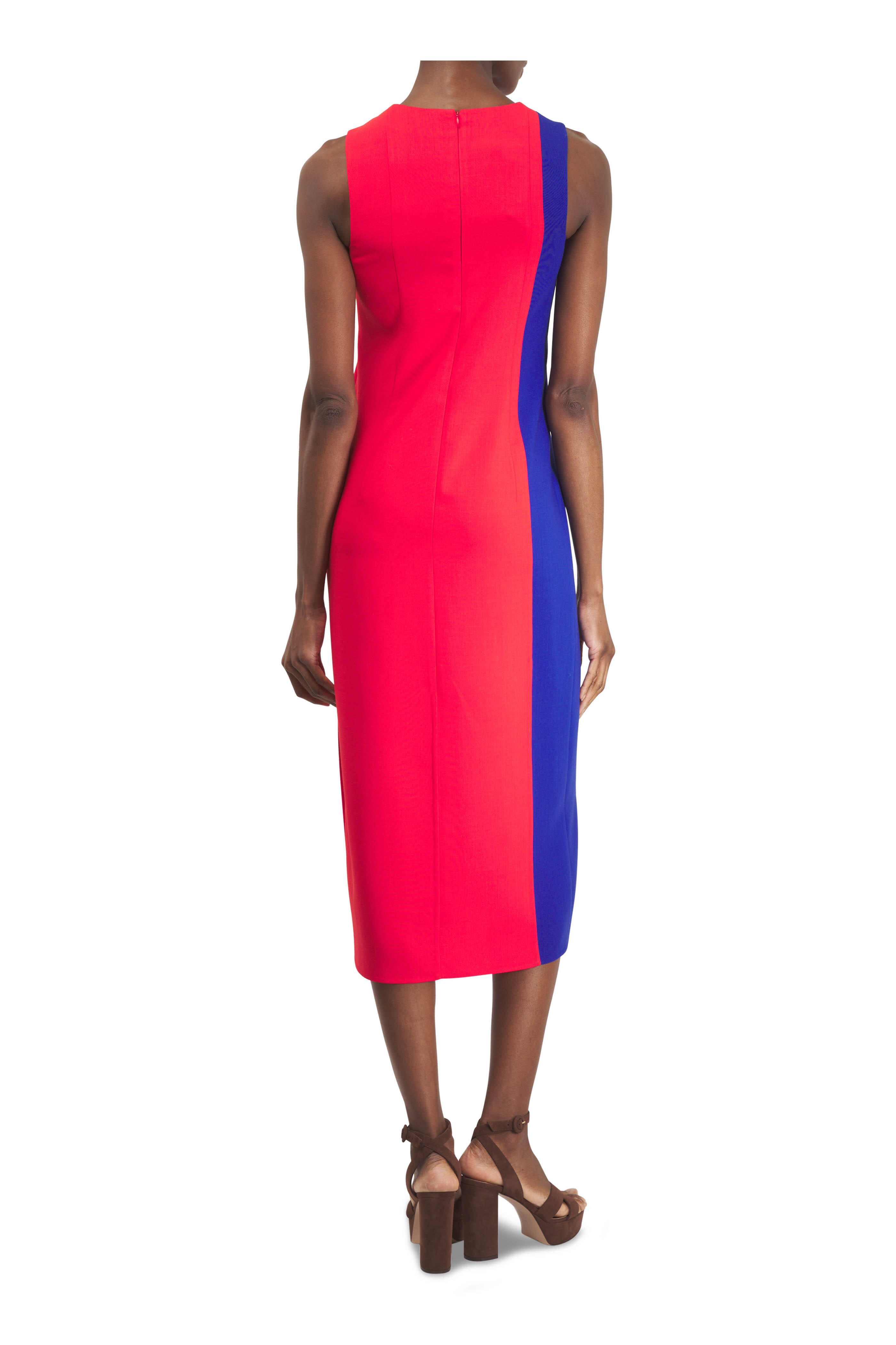 Akris - Red & Blue Polygon Patchwork Print Sheath Dress