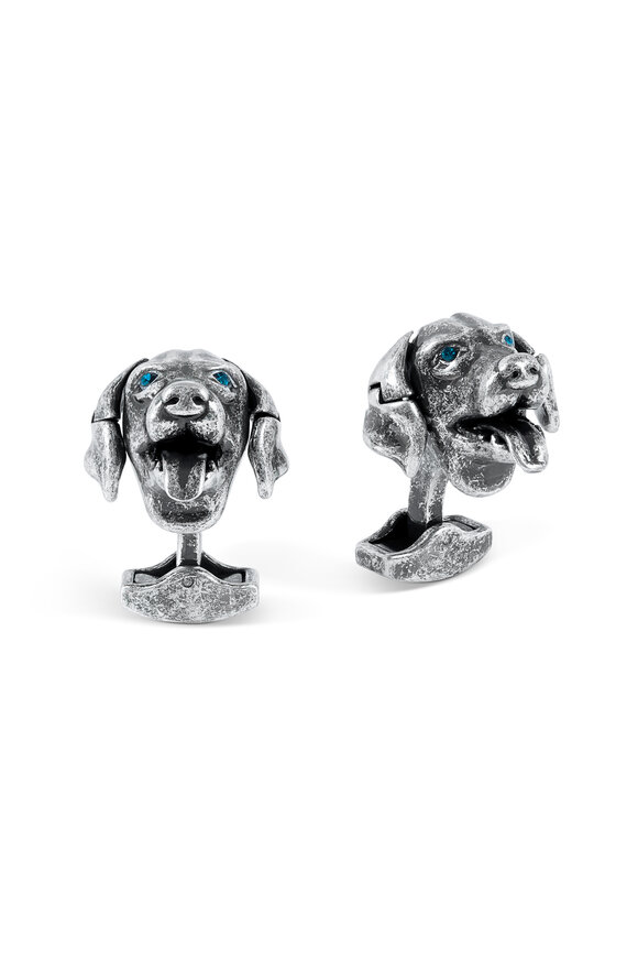 Tateossian Labrador Dog Blue Swarovski Cufflinks