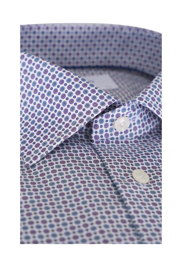Eton Purple & Blue Geometric Print Cotton Dress Shirt - view 4