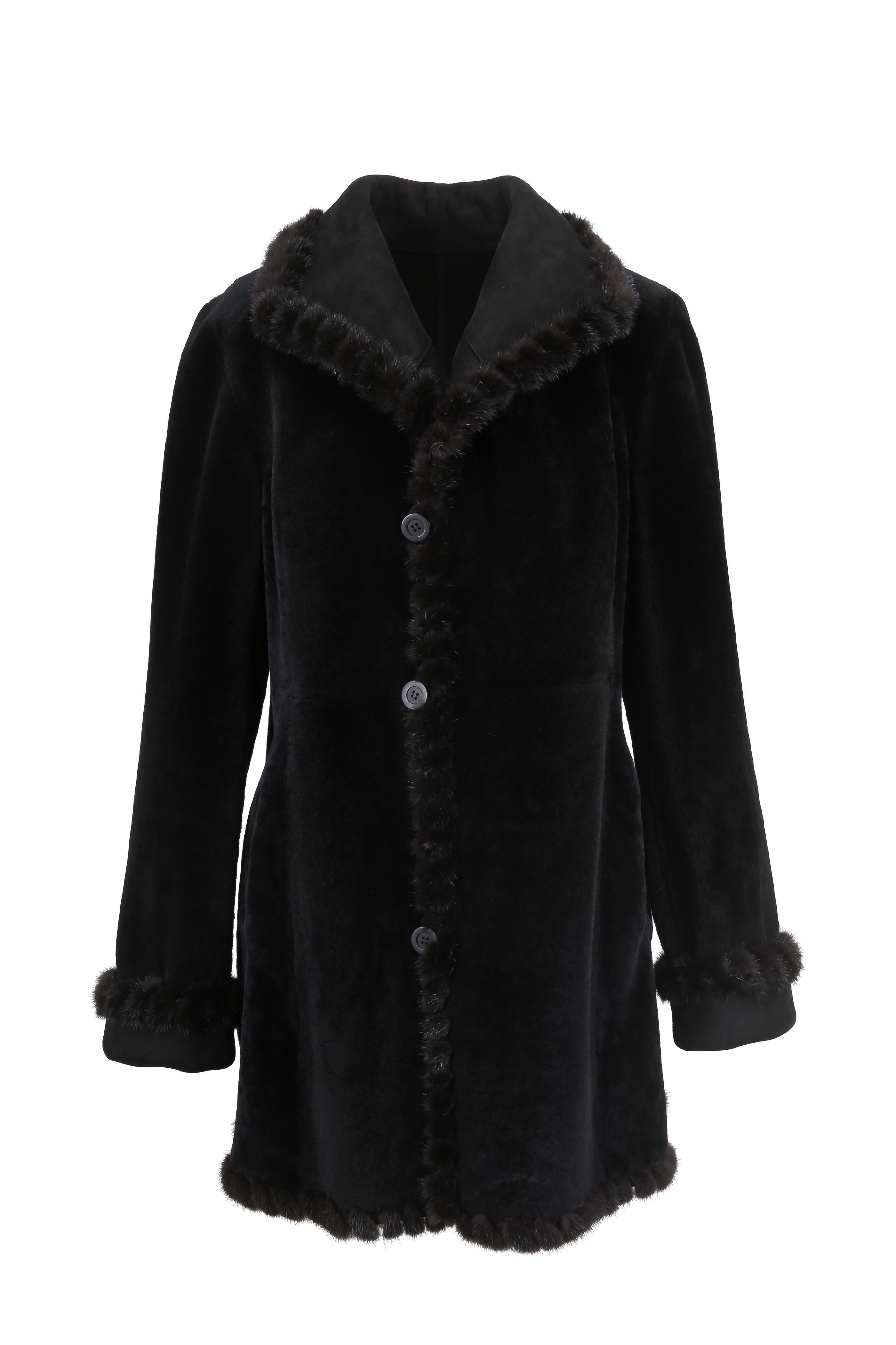 Viktoria Stass - Black Merino Shearling Wing Collar Coat