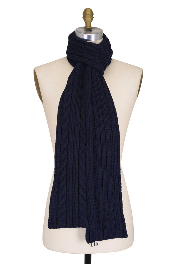 Moncler Navy Cable Knit Wool Scarf - view 1